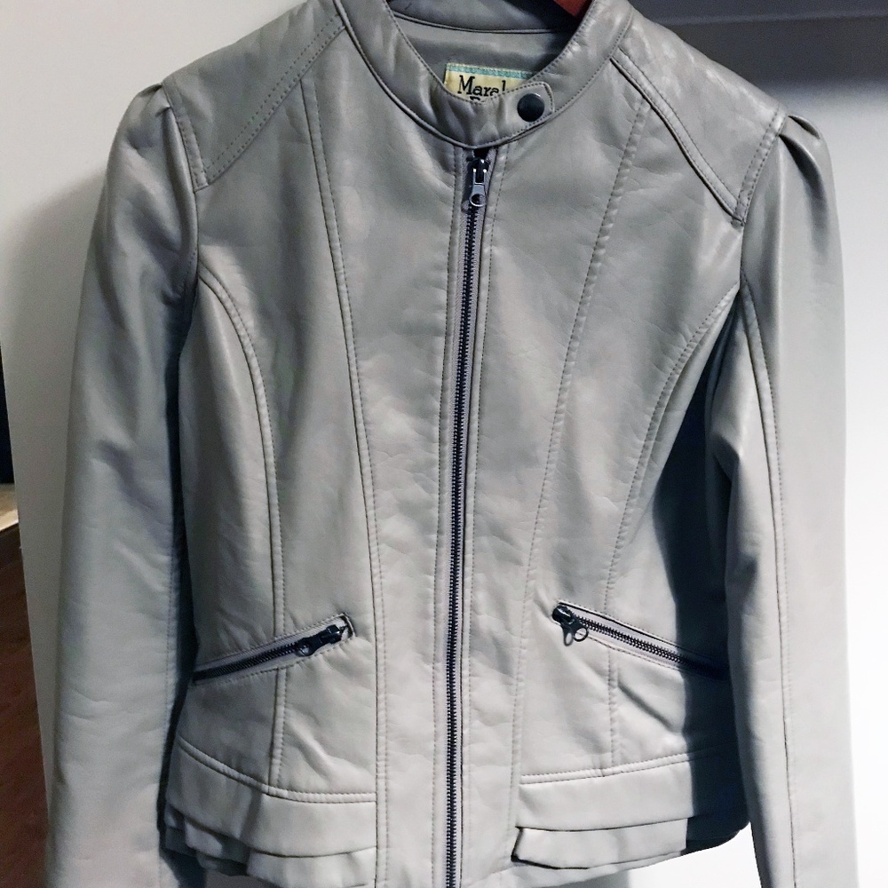 Spring Moto Jacket Faux Leather Size S Gray Beige